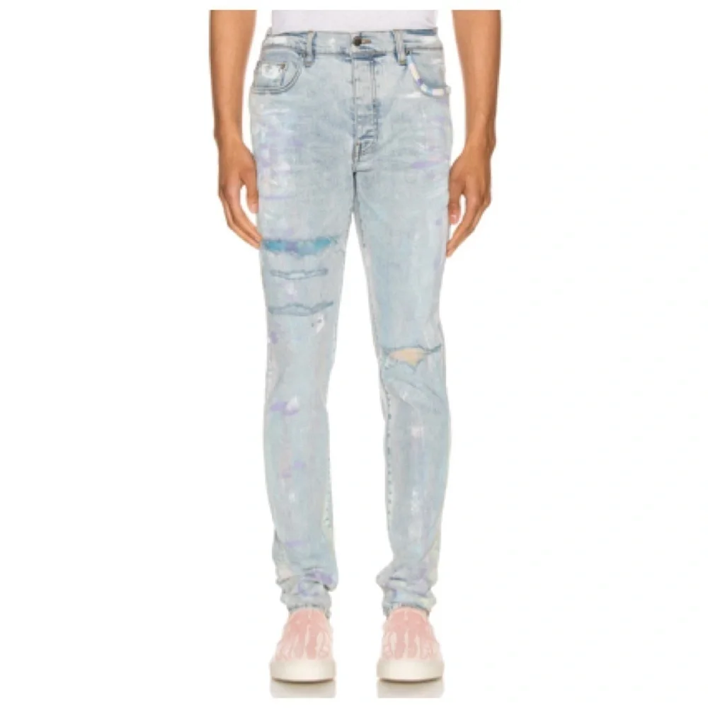 AMIRI Painter Distressed Skinny Jeans Men's Size 36 Blue Tie‎ Dye Paint Spots